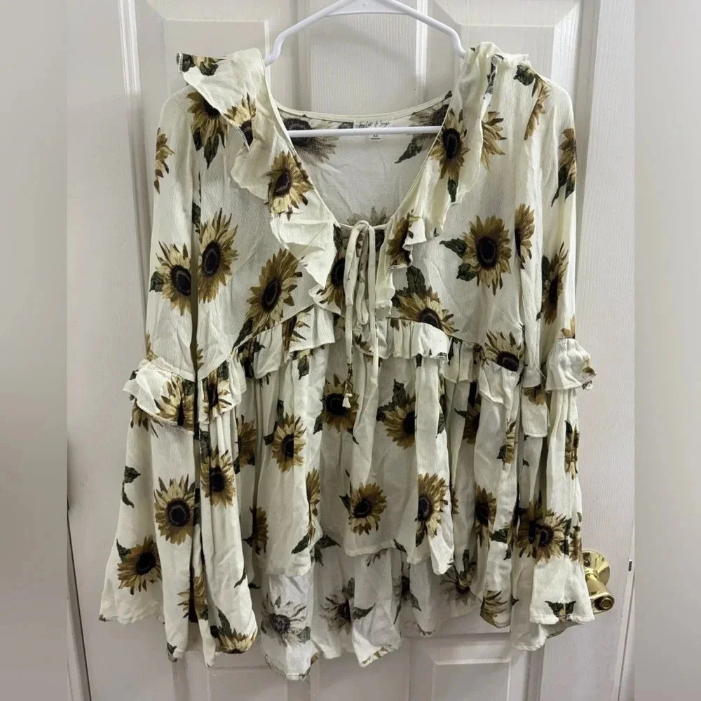 Taylor & Sage Sunflower Boho flowy ruffled top